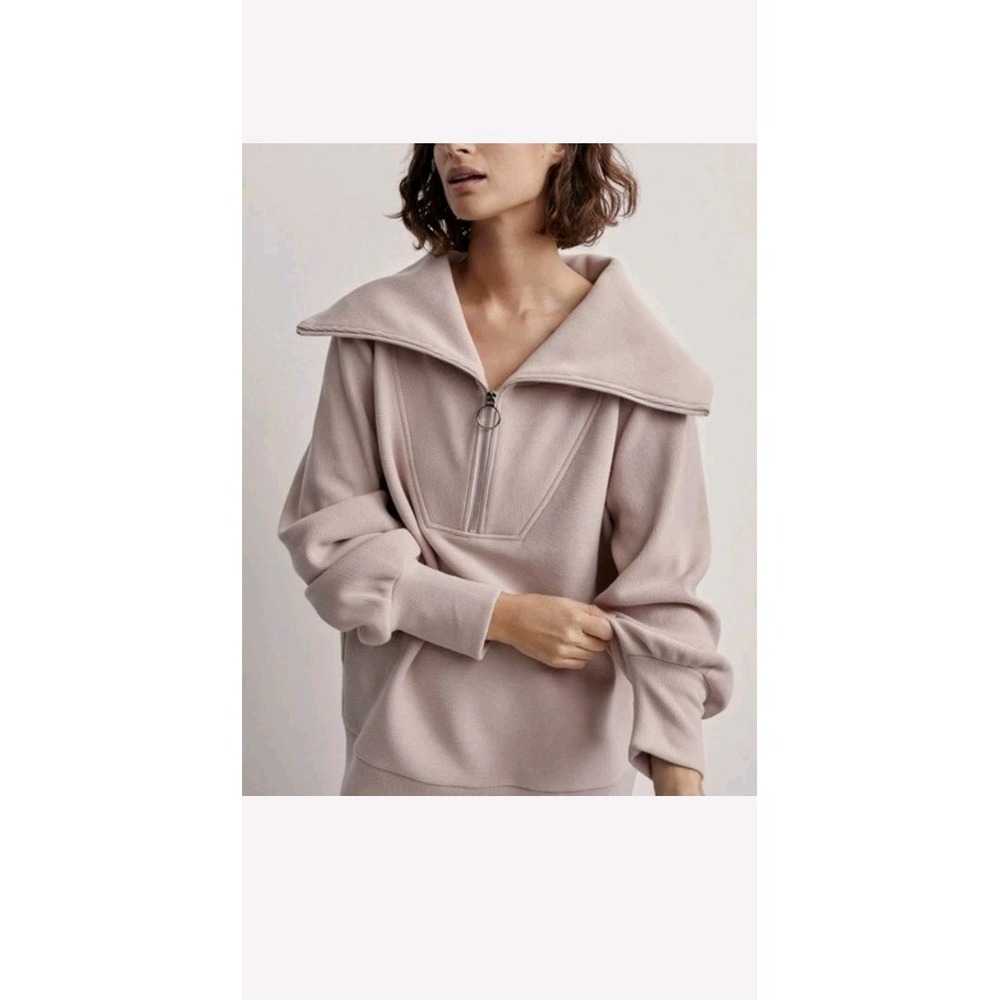 Varley Vine Half Zip Ottoman Ribbed Sweatshirt Size Medium Taupe Pullover‎